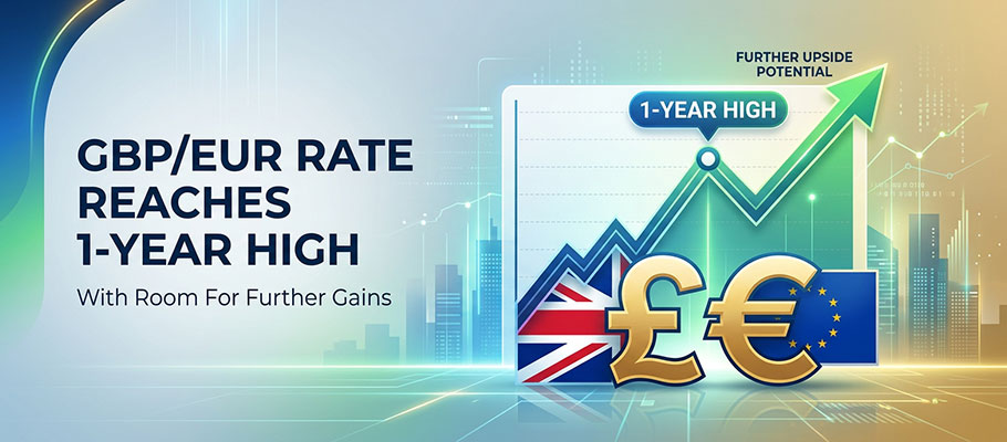 GBP/EUR Rate Reaches 1-Year High, With Room for Further Gains