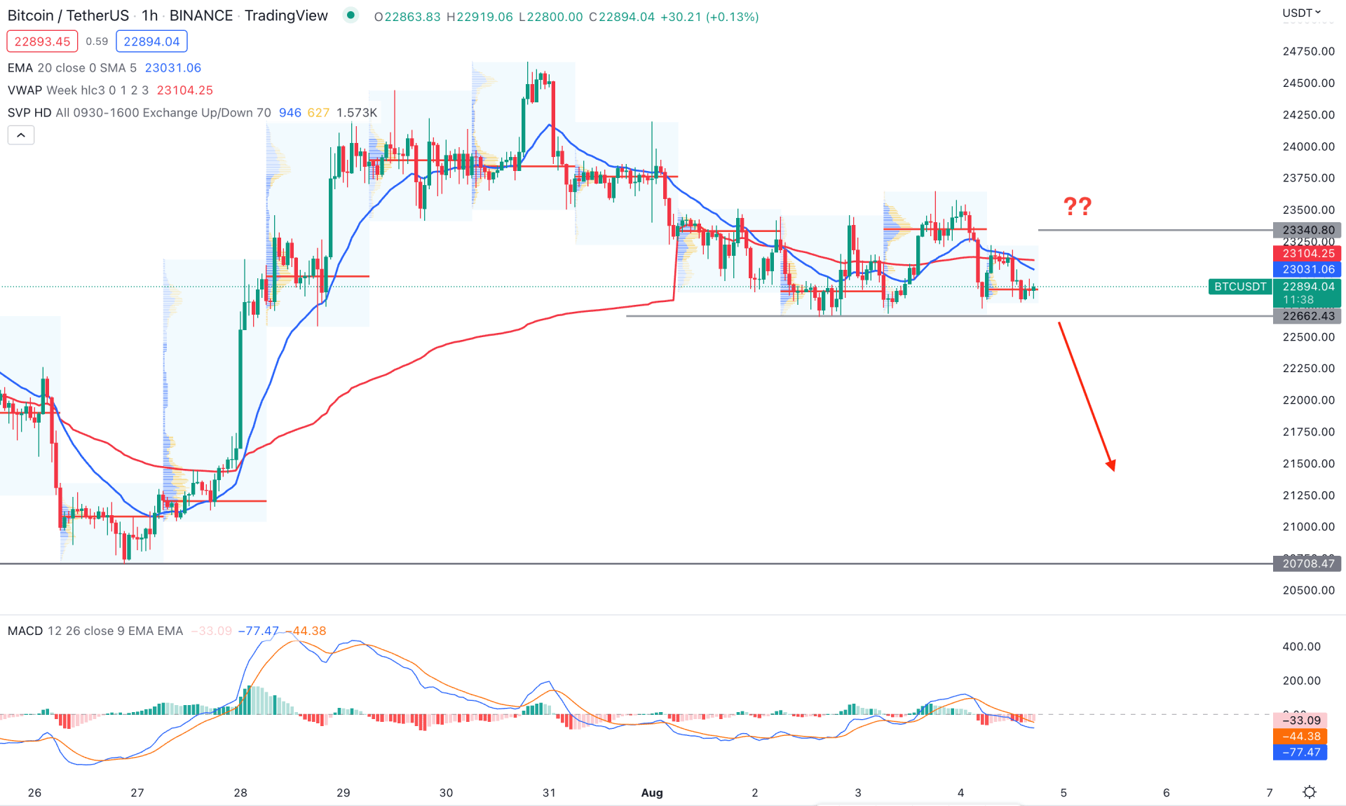 Bitcoin (BTC) H1 Technical Analysis 4th August 2022