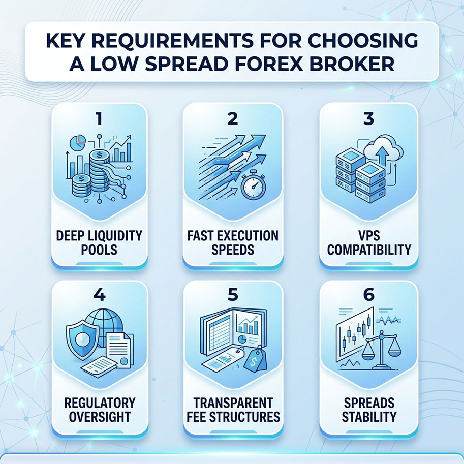 Infographics: Key Requirements for Choosing a Low Spread Forex Broker
