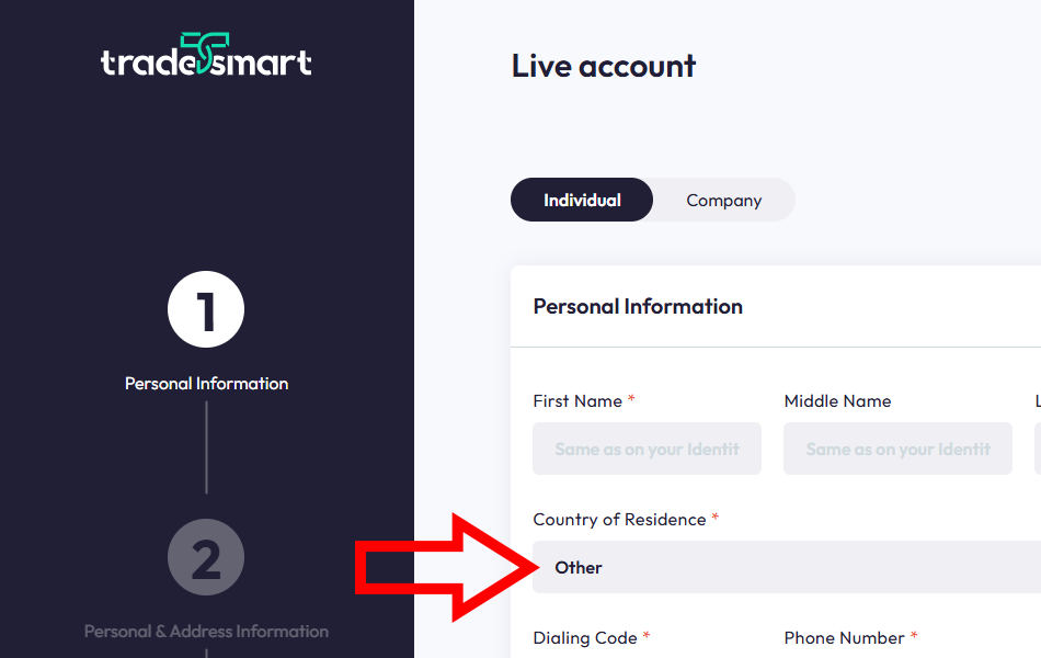 tradesmart registration page